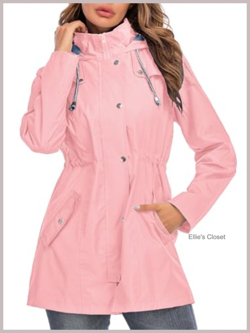 Waterproof Rain Jacket Women Hooded Lightweight Windbreaker Striped Lined